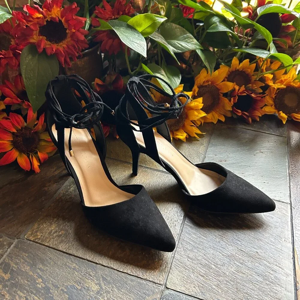 Wild Diva Lounge “Marie” Black Suede Strappy Evening Stiletto Pump